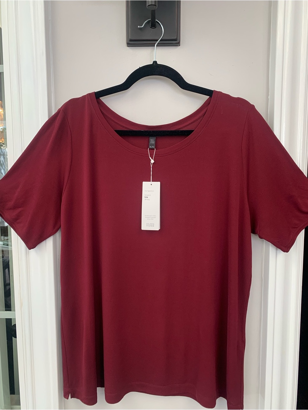 EILEEN FISHER Signature Stretch Silk Jersey SS Top Claret Size XL NWT